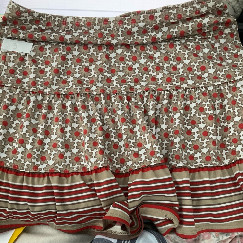Max Studio Floral and Striped Skirt - Red and Brown